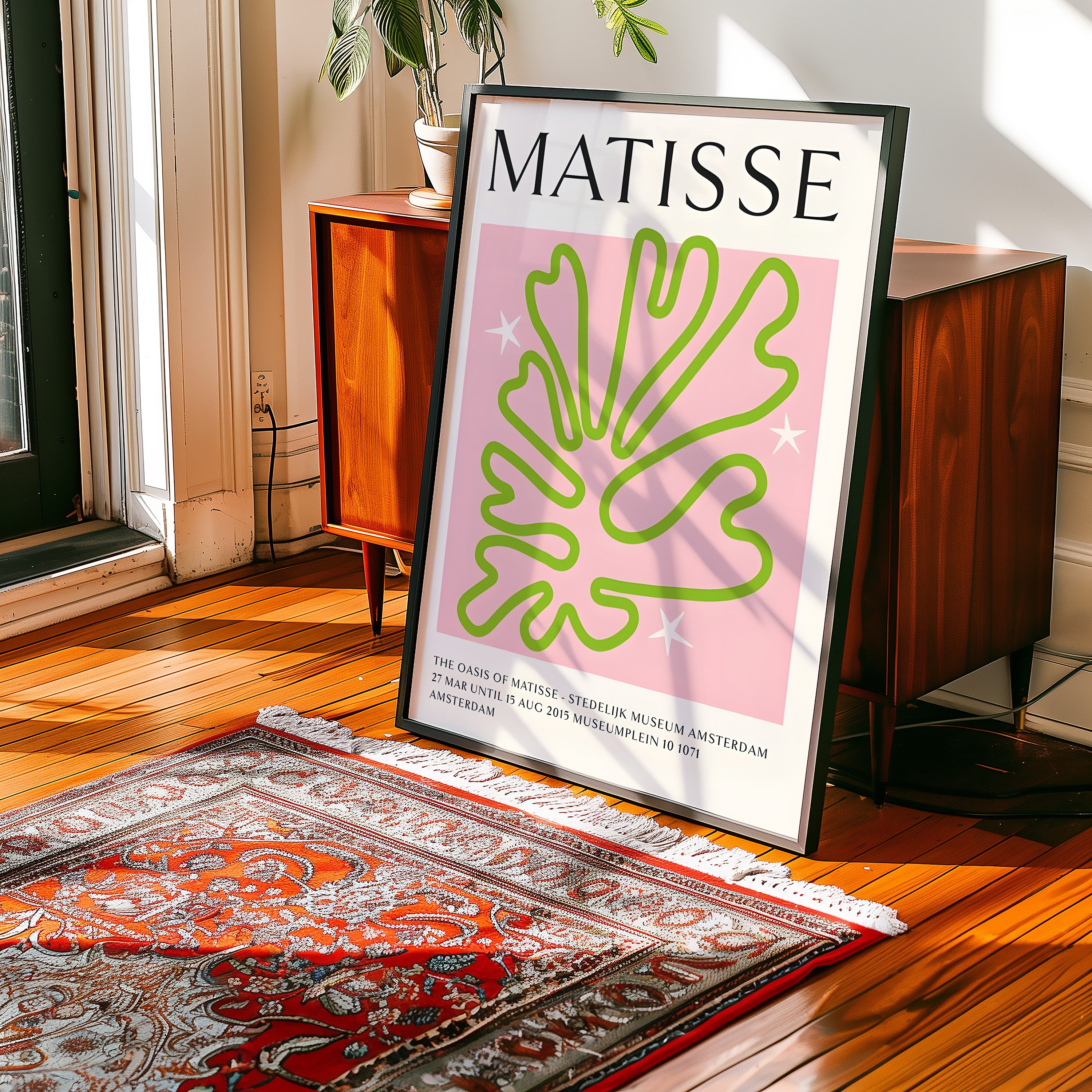 Matisse-Inspired Leaf Art Poster — Pink & Lime Modern Wall Print