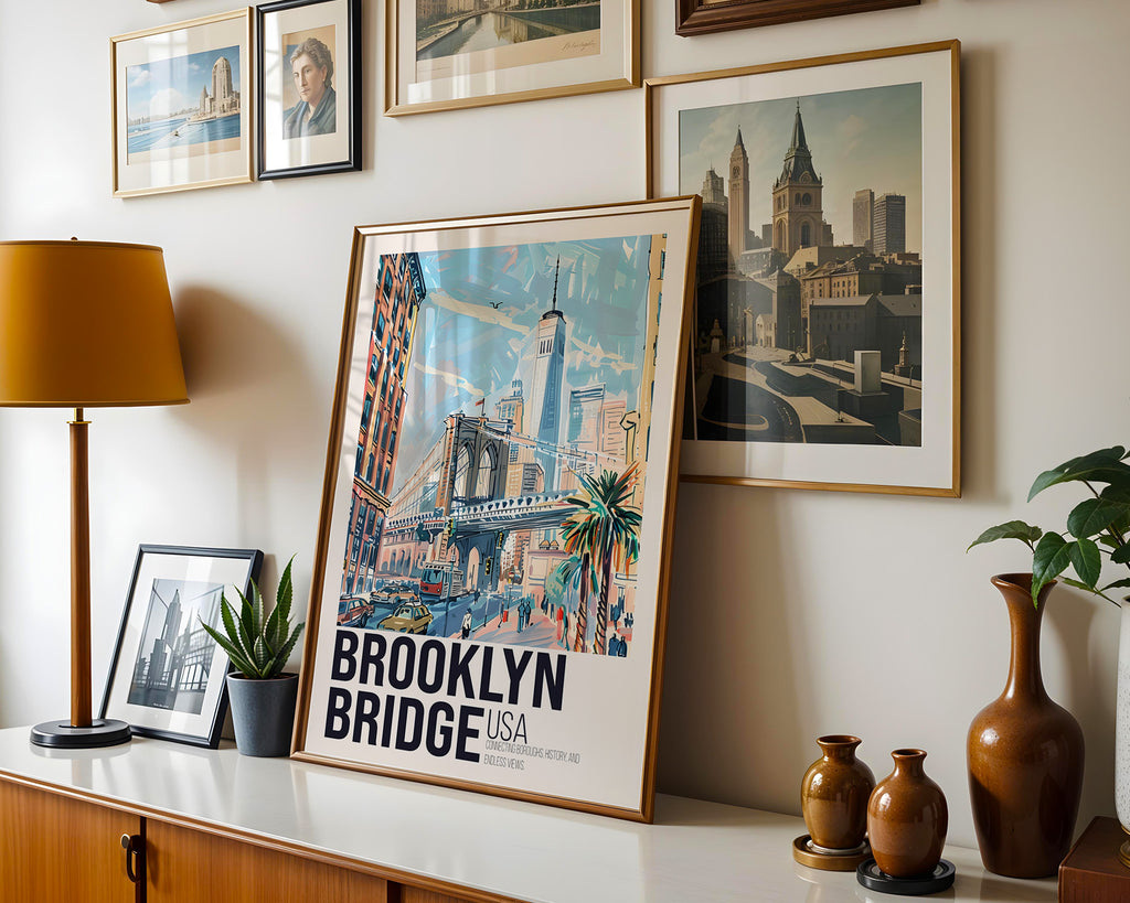 Brooklyn Bridge Vintage Travel Poster Print – Retro NYC Wall Art