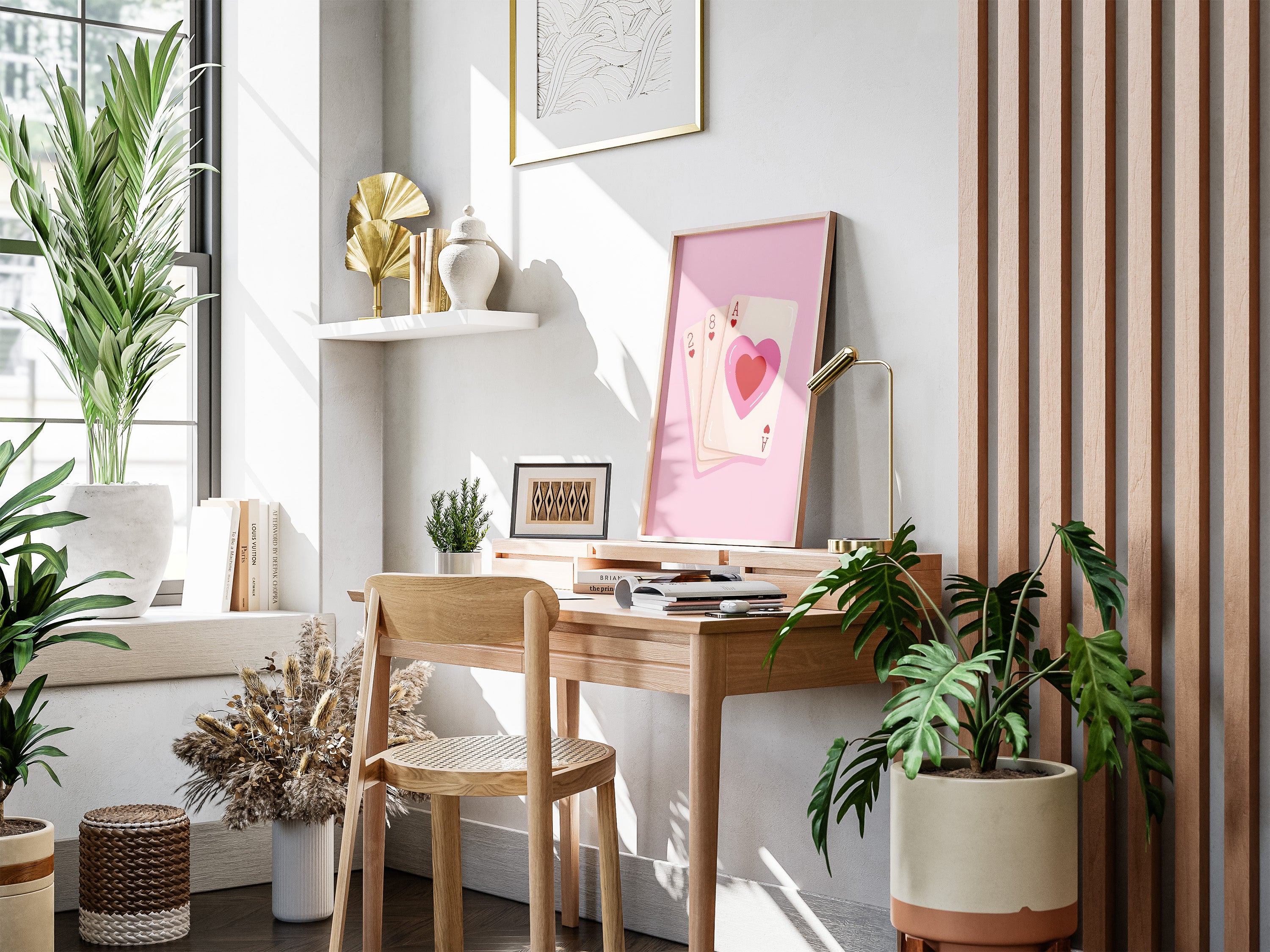 Pink Heart Playing Cards Poster — Cute Valentine Card Art Print