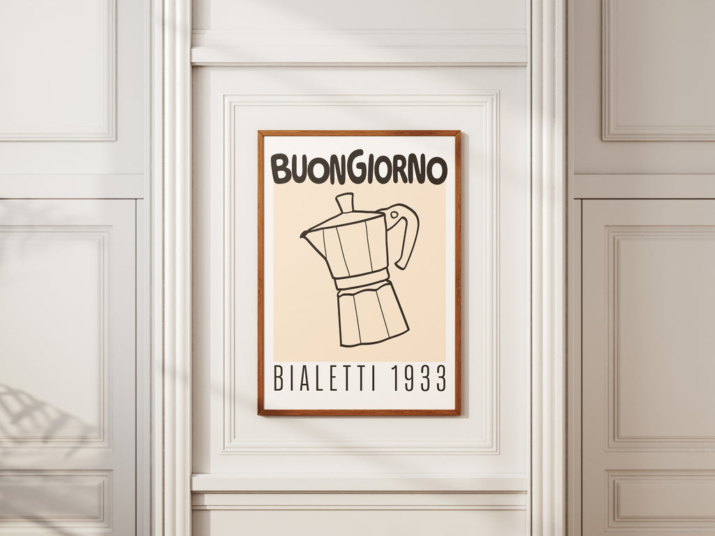 Buongiorno Bialetti 1933 Coffee Poster with Wooden Frame