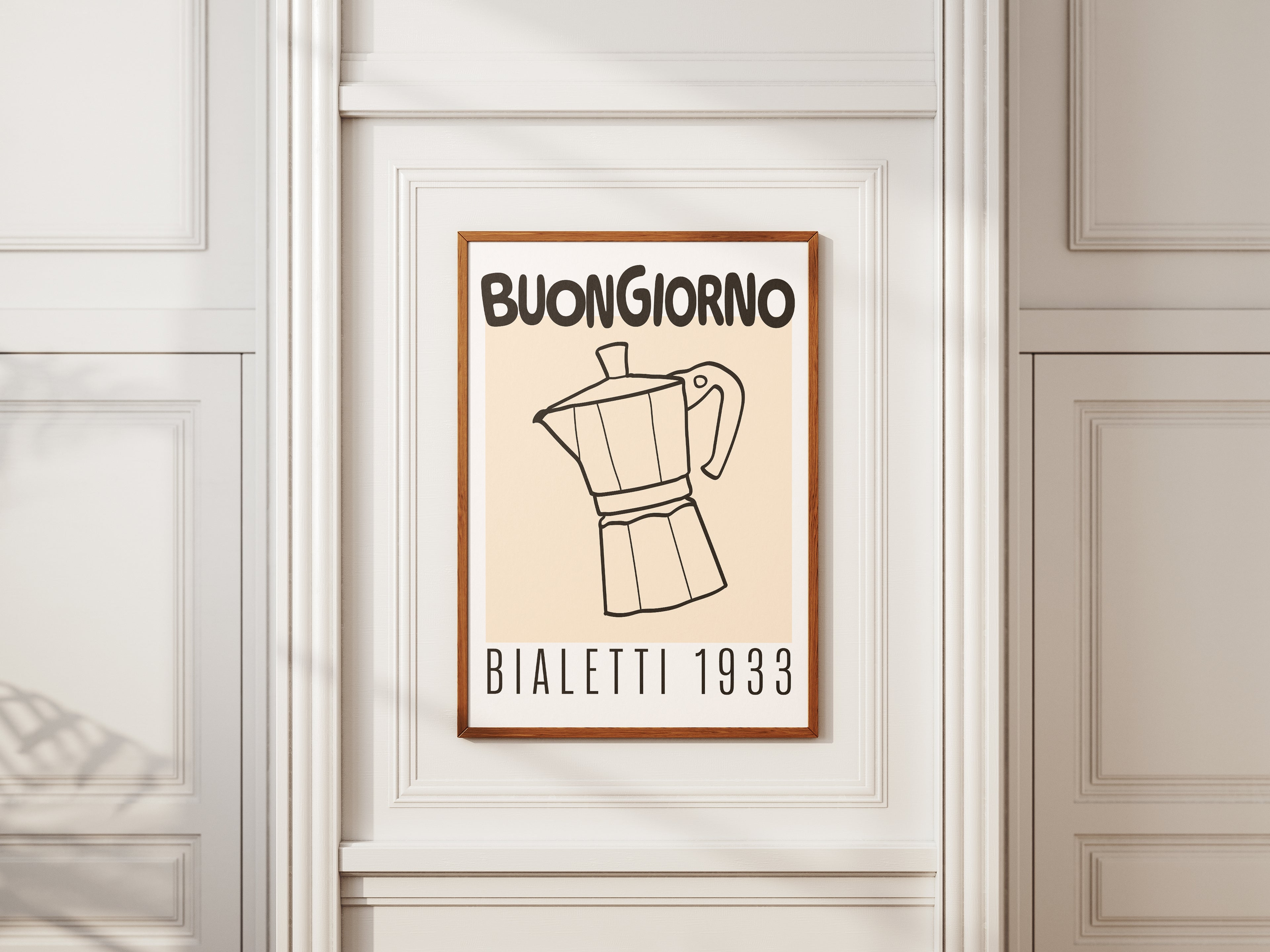 Buongiorno Bialetti 1933 Poster — Vintage Italian Coffee Moka Pot Wall Art