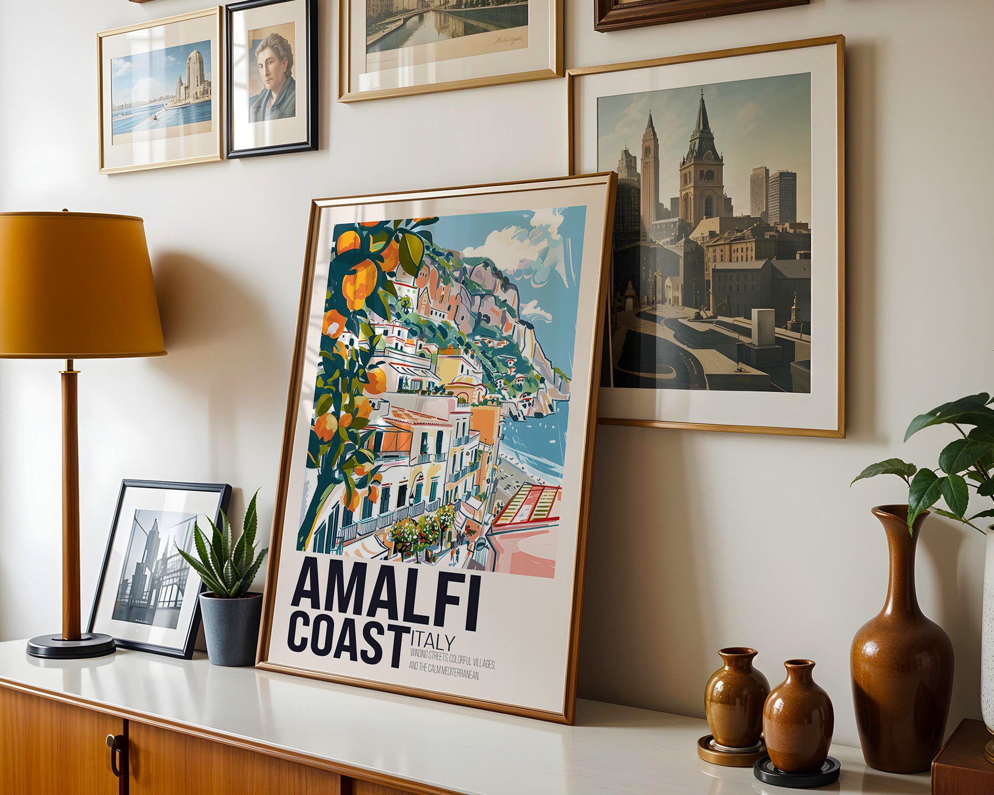 Amalfi Coast Italy Travel Poster — Vintage Mediterranean Wall Art
