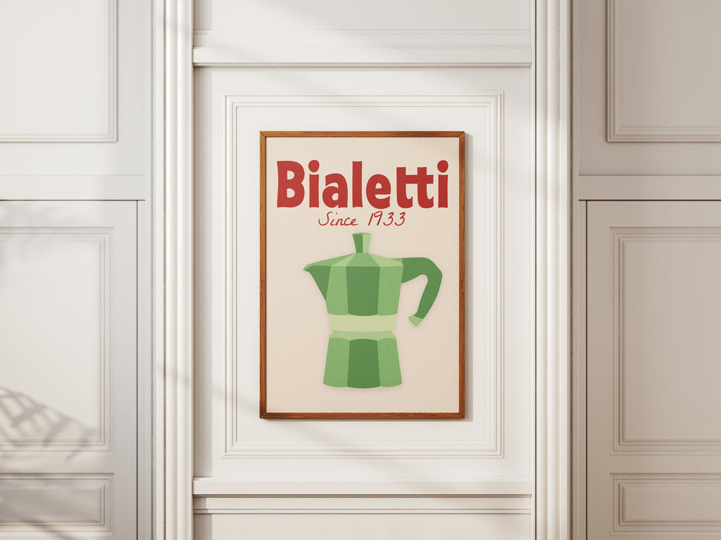 Bialetti Moka Pot Poster — Vintage Italian Coffee Kitchen Wall Art