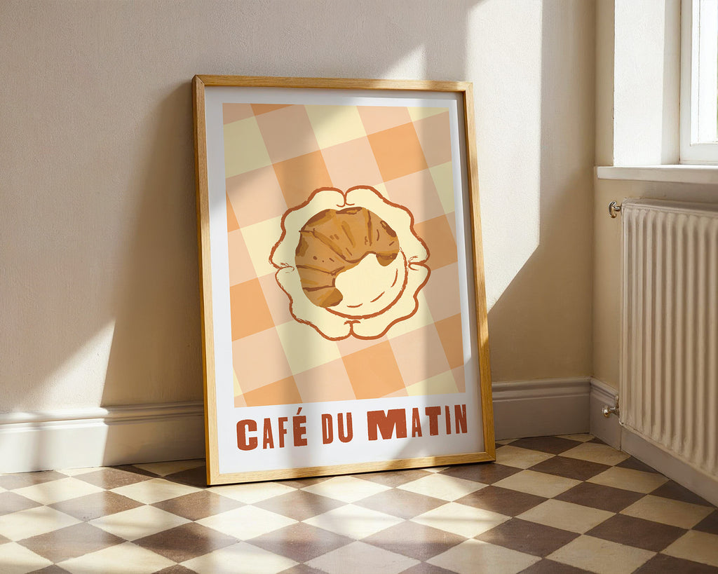 Café du Matin Poster — Vintage Breakfast Croissant Wall Art
