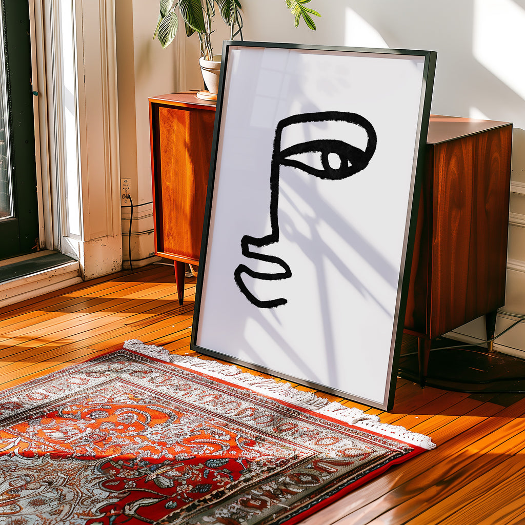 Minimal Line Face Poster — Abstract Monochrome Wall Art