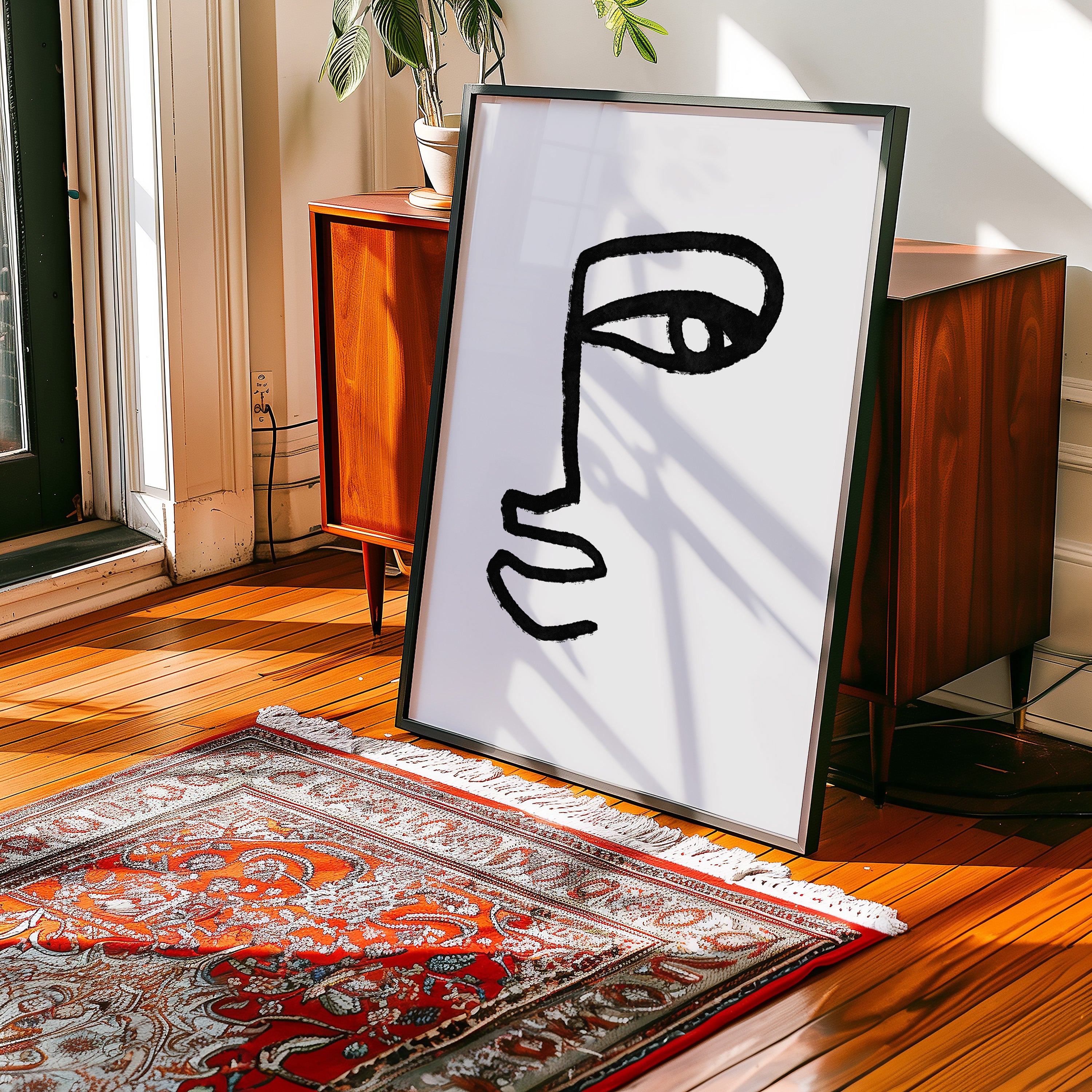 Minimal Line Face Poster — Abstract Monochrome Wall Art