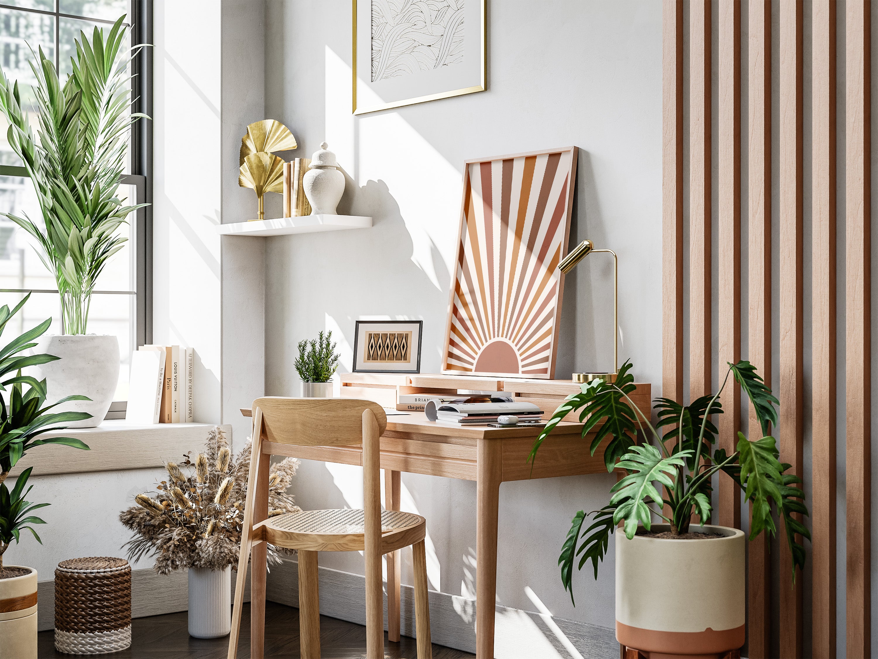 Retro Sunburst Poster — Boho Wall Art in Earth Tones