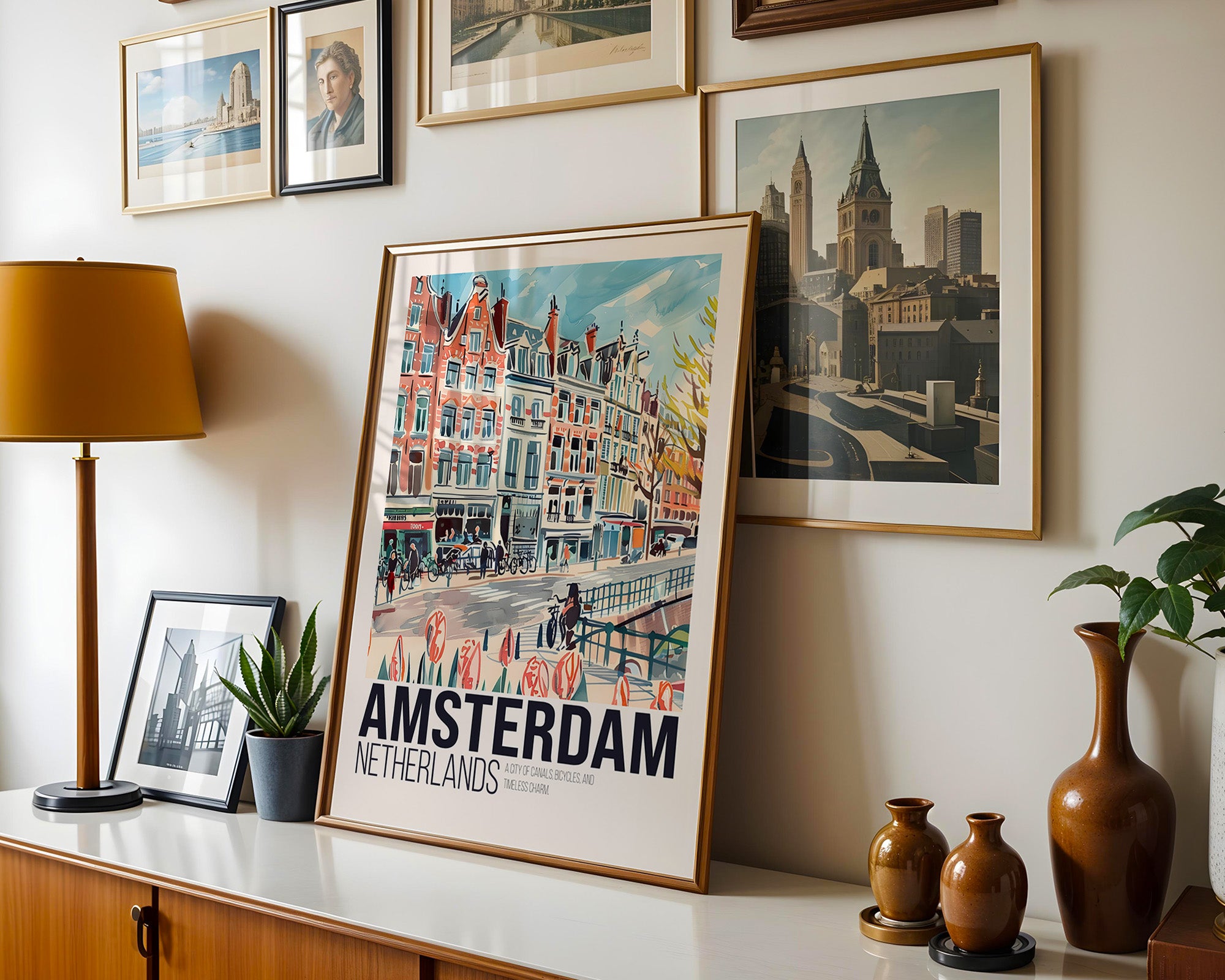 Amsterdam Netherlands Vintage Travel Poster Print - Vintage Cityscape Wall Art