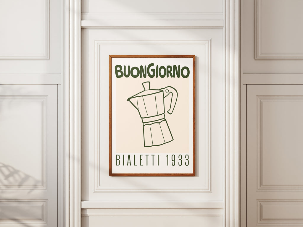 Buongiorno Moka Coffee Poster — Bialetti 1933 Framed Wall Art