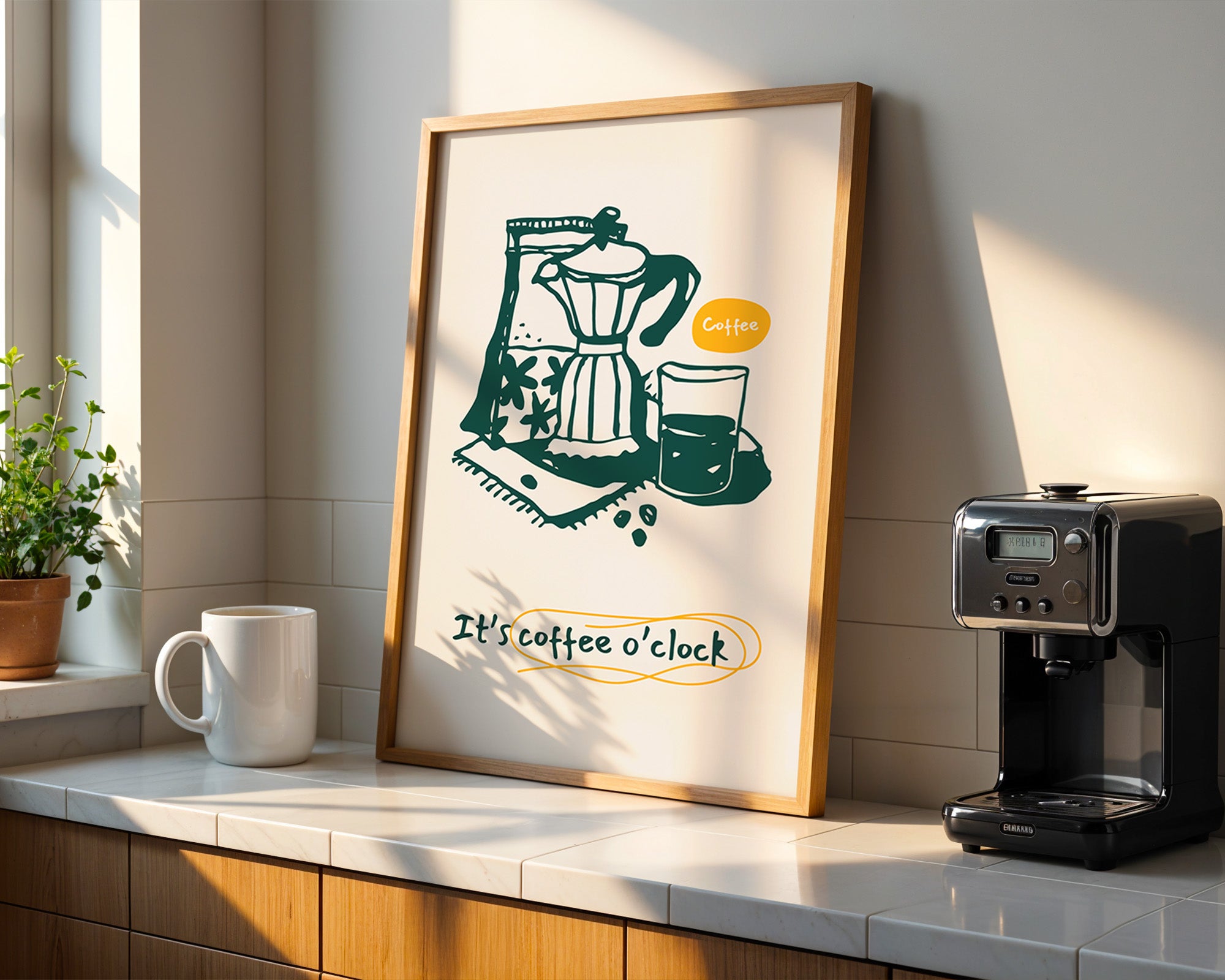 Coffee O'Clock Poster — Bialetti Moka Pot Kitchen Wall Art