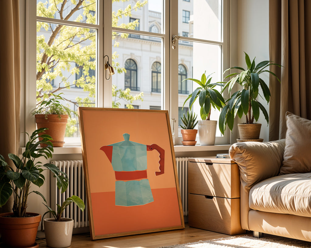 Moka Pot Coffee Poster — Mid-Century Kitchen Art Print