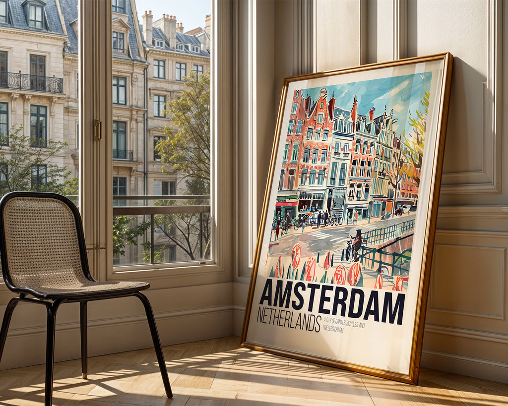 Amsterdam Netherlands Vintage Travel Poster Print - Vintage Cityscape Wall Art
