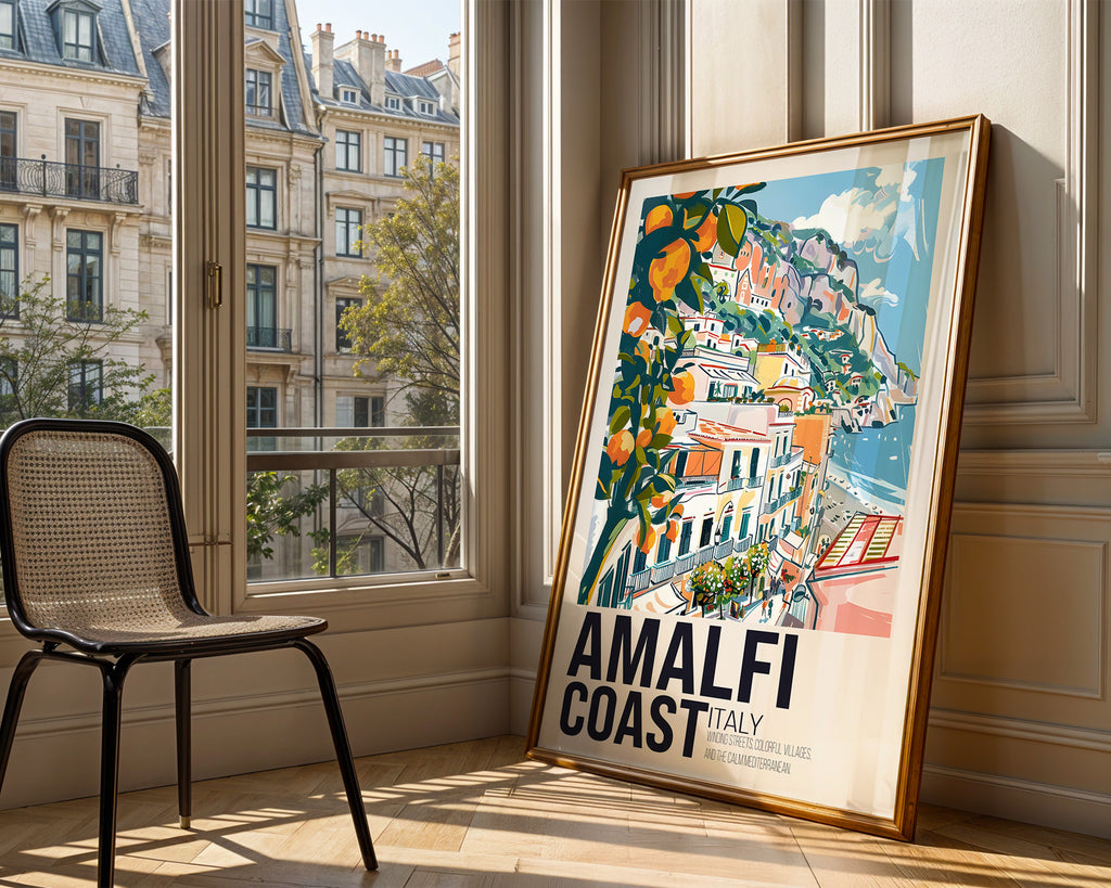 Amalfi Coast Italy Travel Poster — Vintage Mediterranean Wall Art