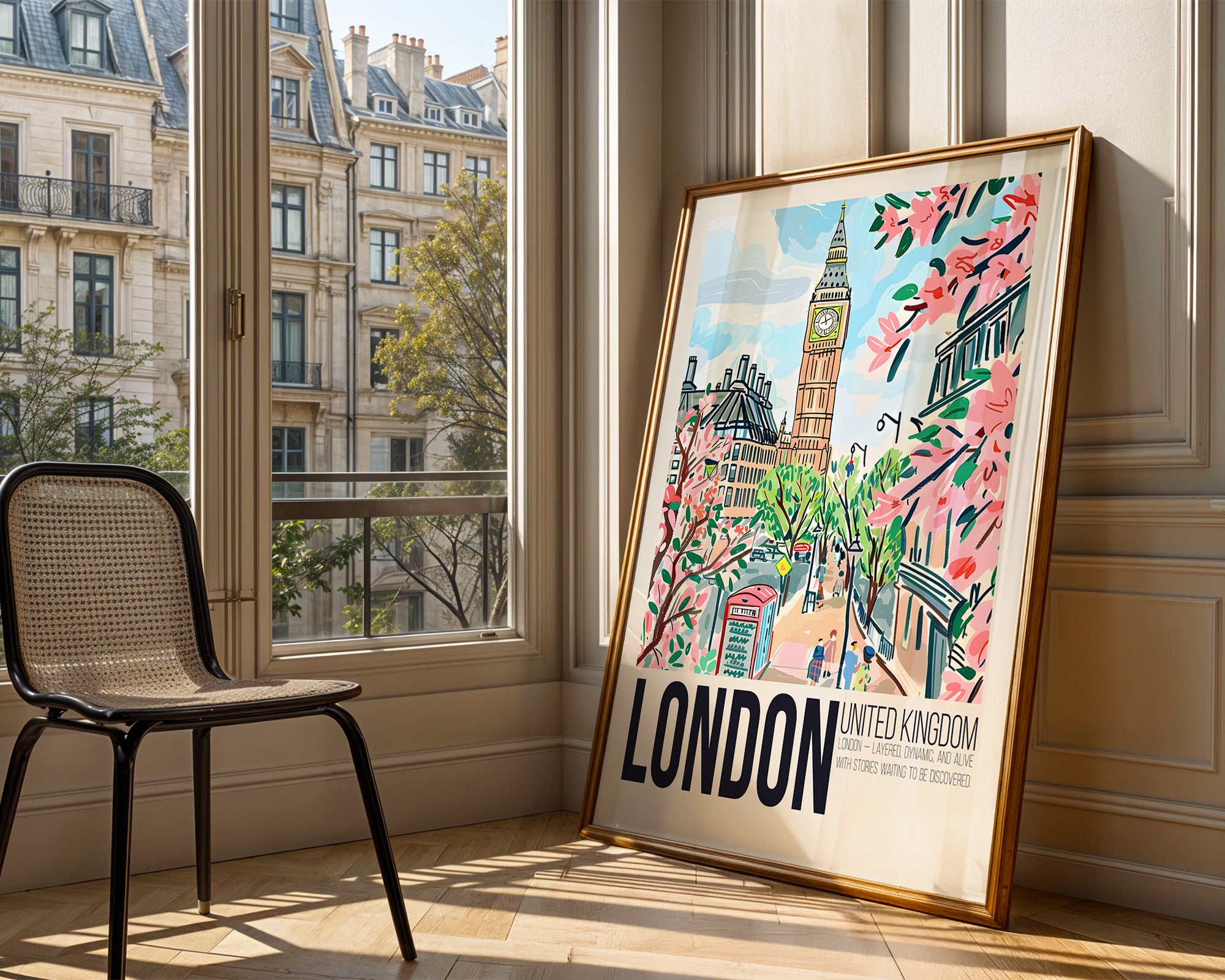 London Travel Poster — Vintage Floral Big Ben Art Print