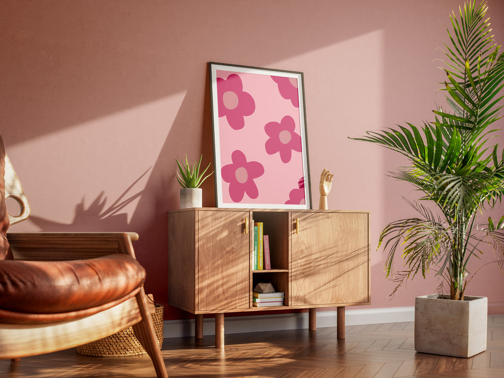 Pink Retro Flower Poster — Bold Floral Wall Art