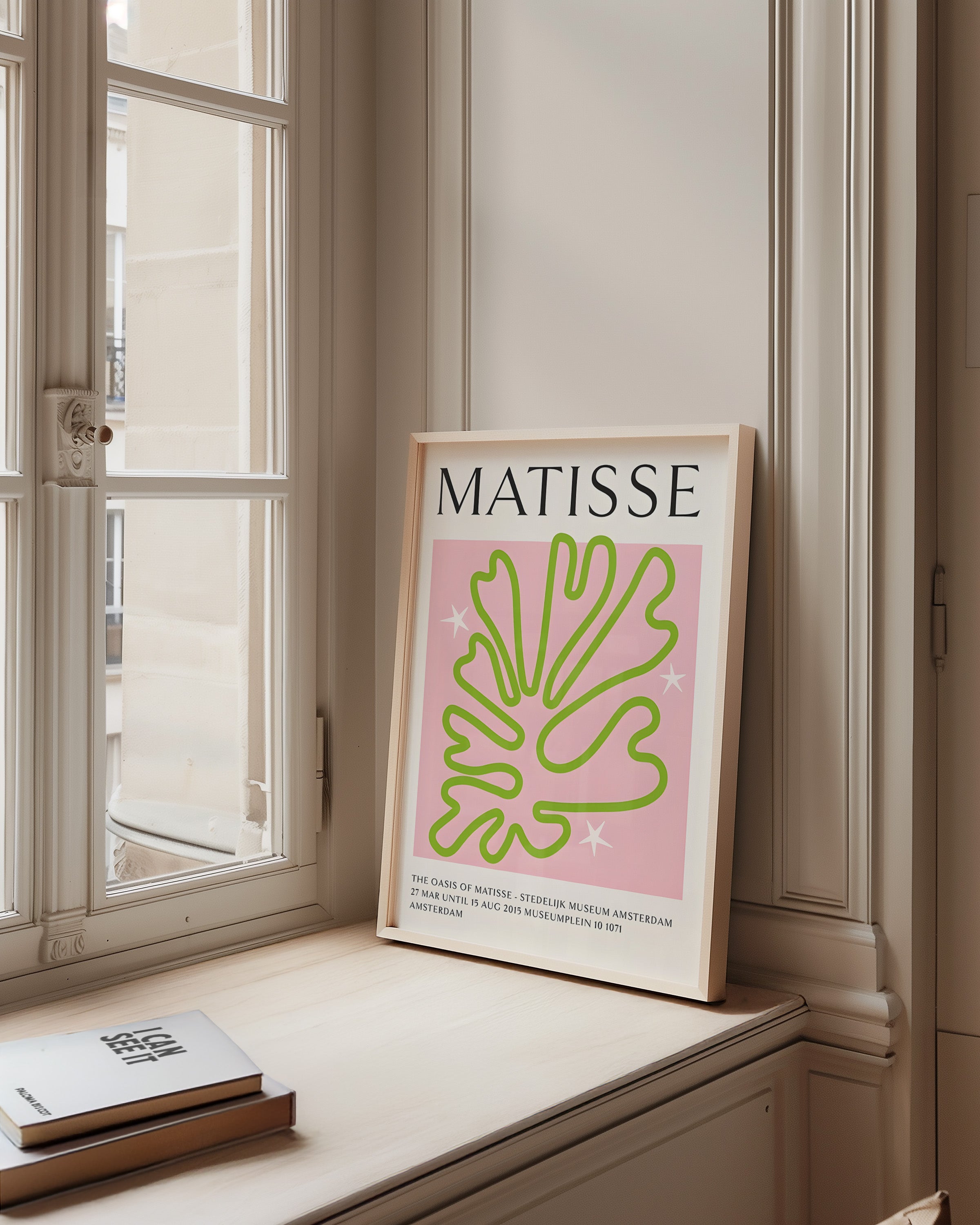 Matisse-Inspired Leaf Art Poster — Pink & Lime Modern Wall Print