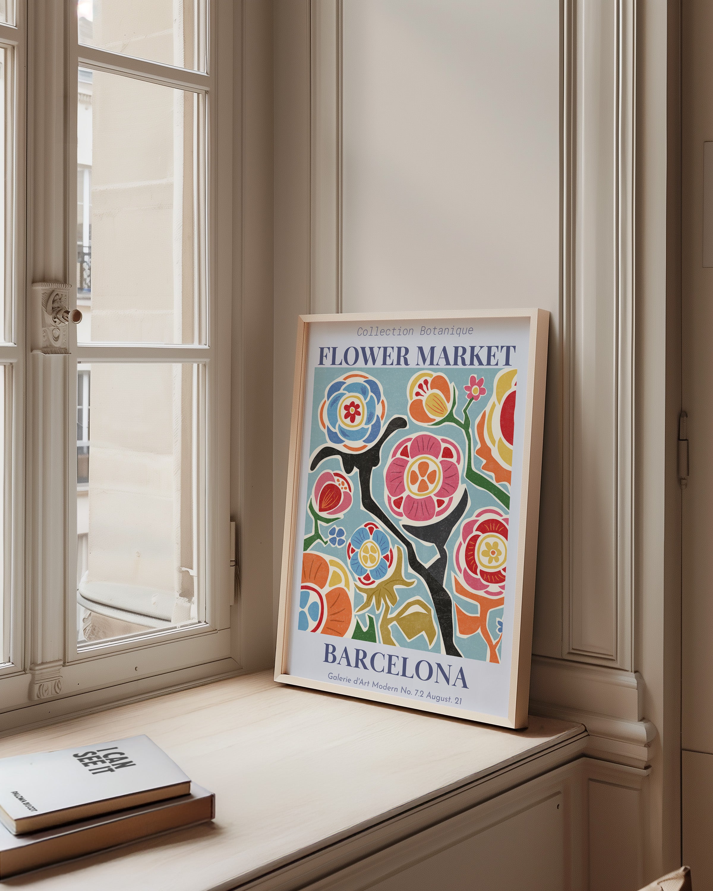 Flower Market Barcelona Poster — Colorful Botanical Art Print