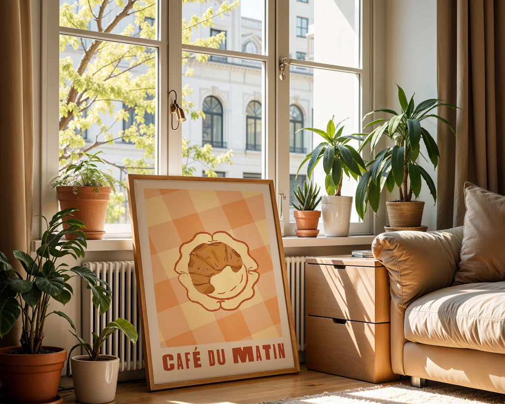 Café du Matin Poster — Vintage Breakfast Croissant Wall Art