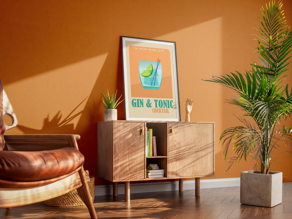 Gin & Tonic Cocktail Poster — Vintage Bar Art Print