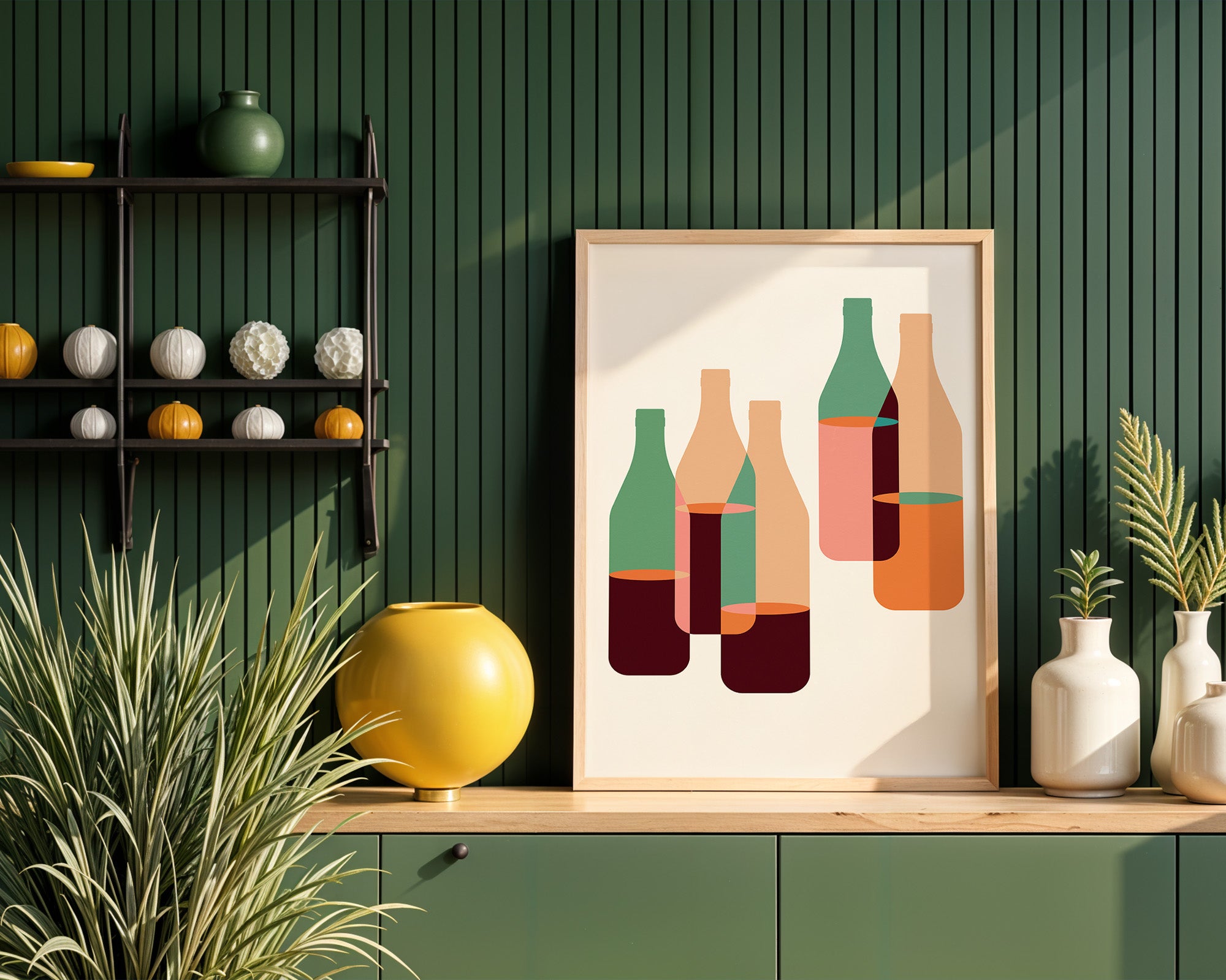 Minimalist Wine Bottle Poster — Midcentury Modern Kitchen Bar Art Print
