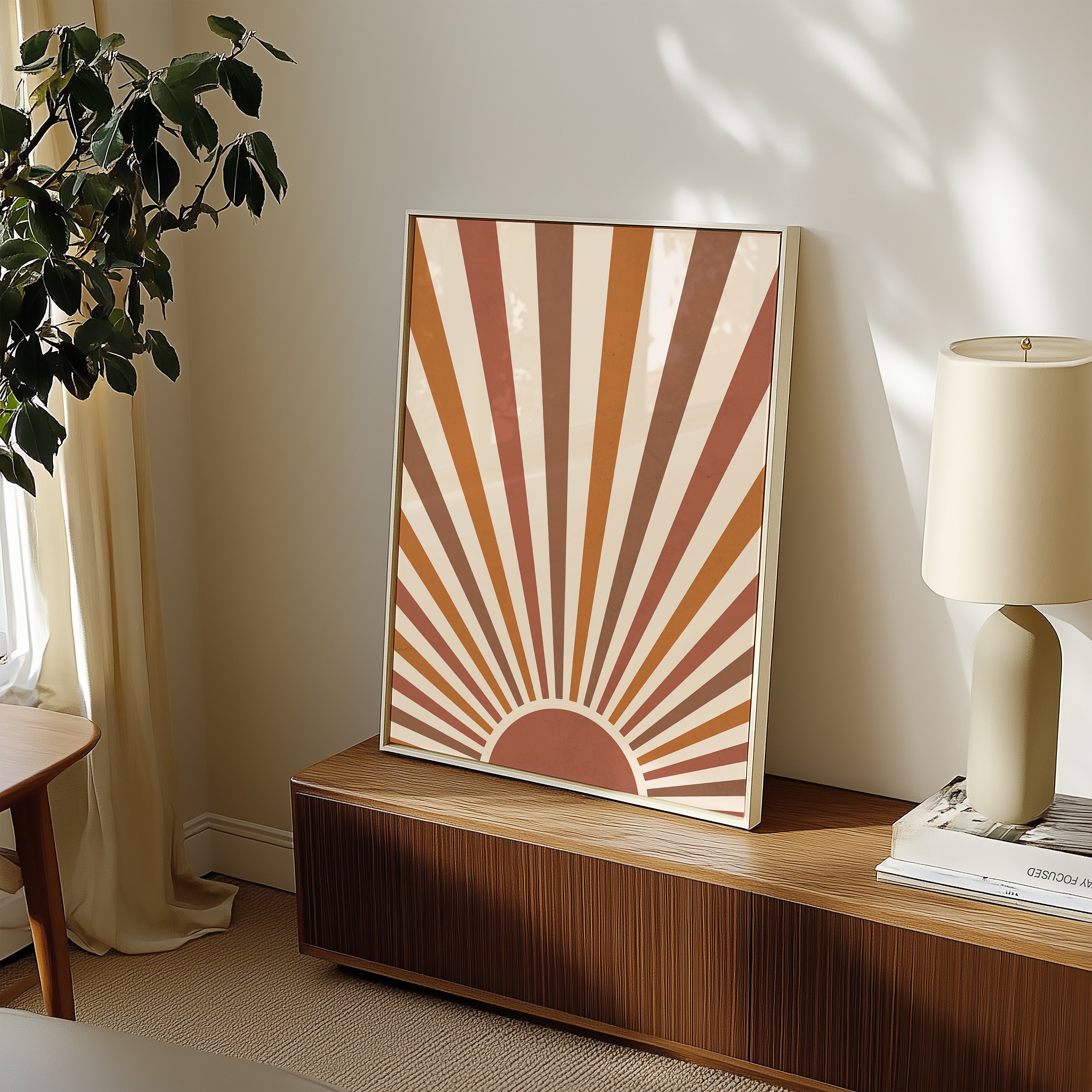 Retro Sunburst Poster — Boho Wall Art in Earth Tones