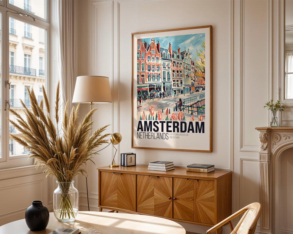 Amsterdam Netherlands Vintage Travel Poster Print - Vintage Cityscape Wall Art