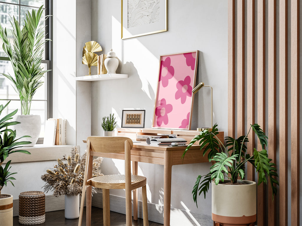 Pink Retro Flower Poster — Bold Floral Wall Art