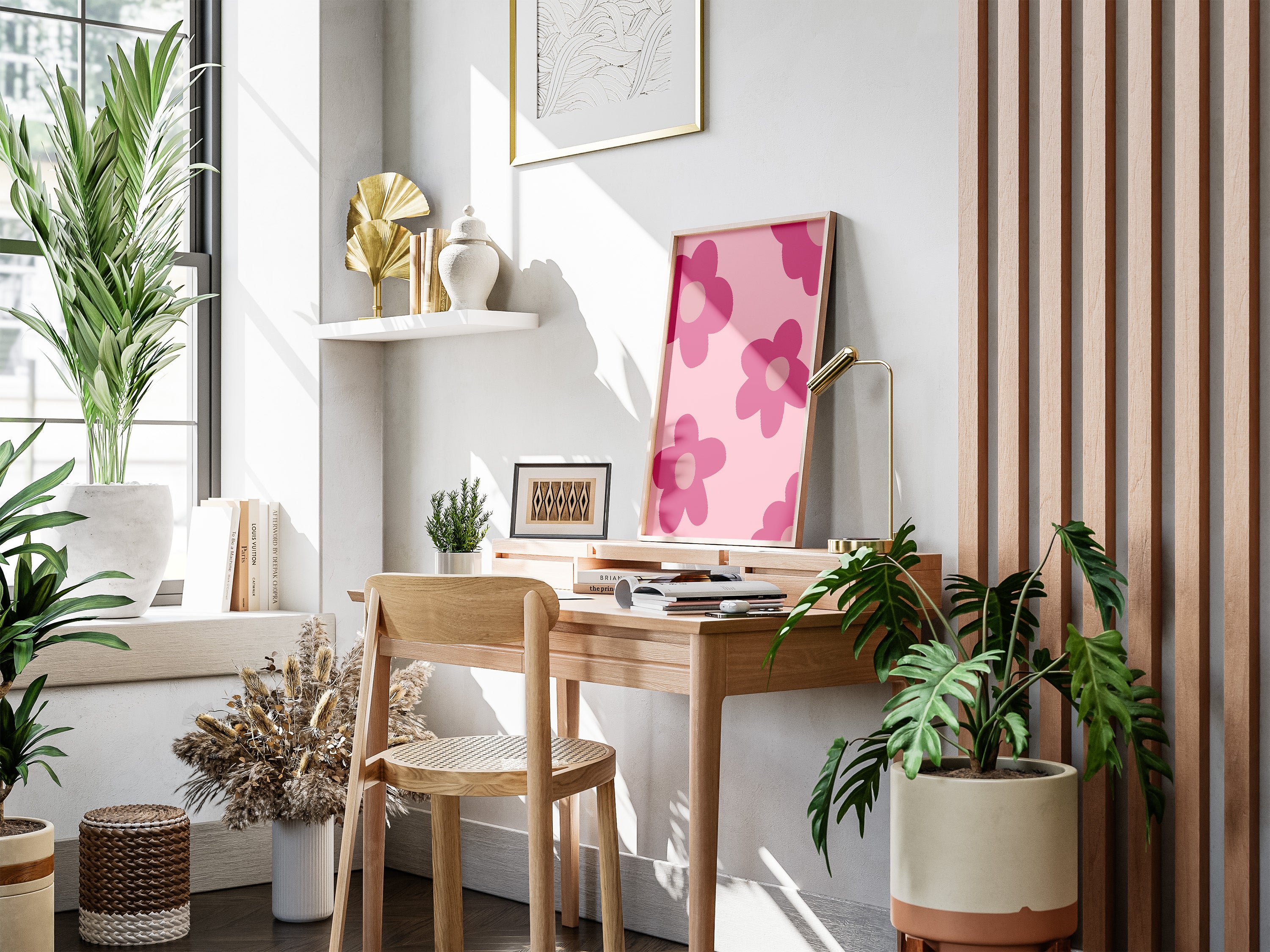 Pink Retro Flower Poster — Bold Floral Wall Art