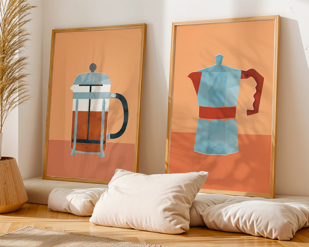 Moka Pot Coffee Poster — Mid-Century Kitchen Art Print