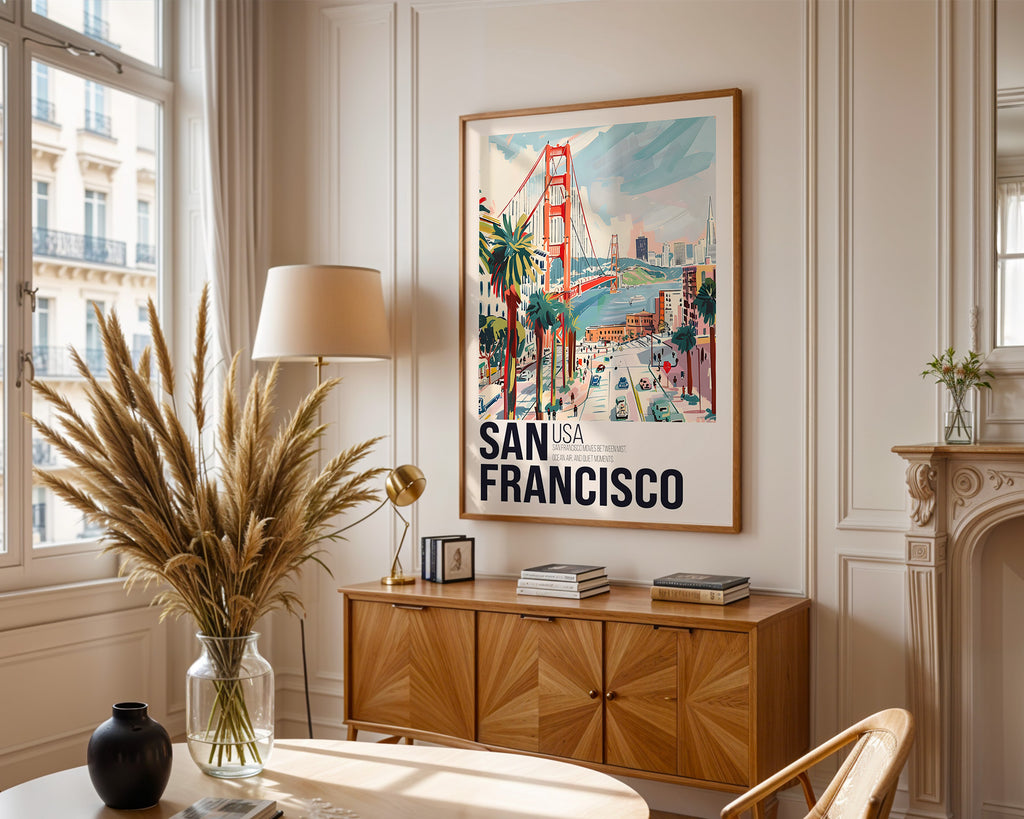 San Francisco Travel Poster Print — Vintage Cityscape Wall Art