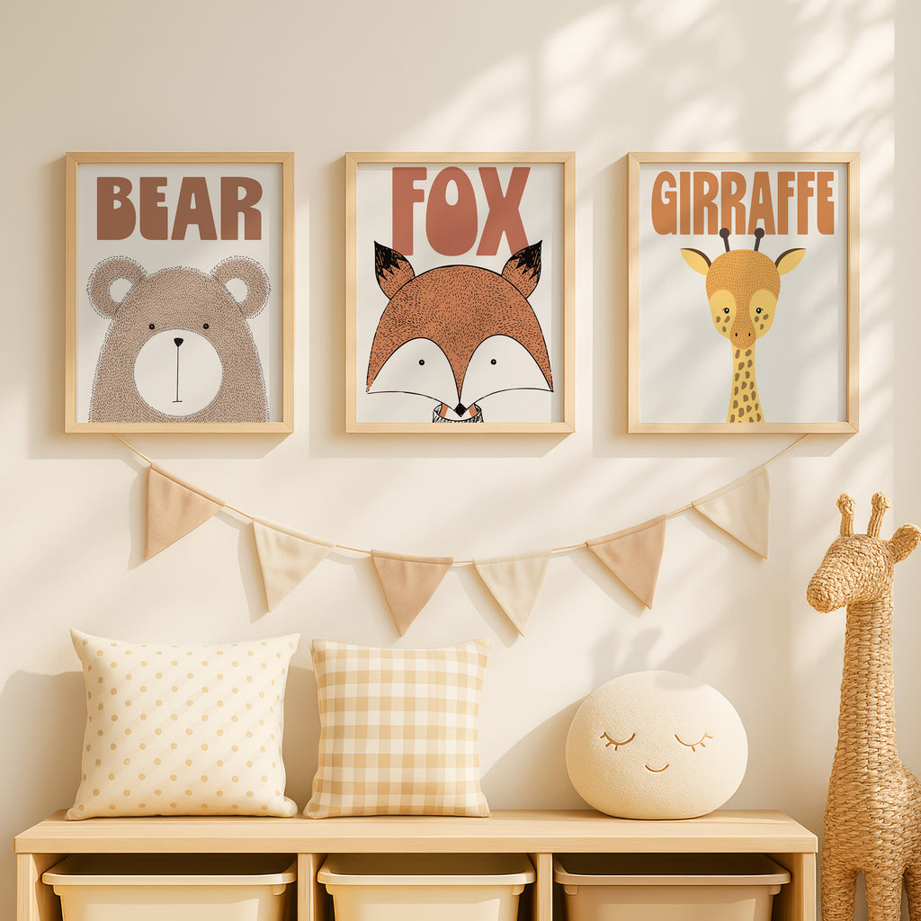 Fox Nursery Poster — Cute Retro Woodland Animal Print for Kids’ Room