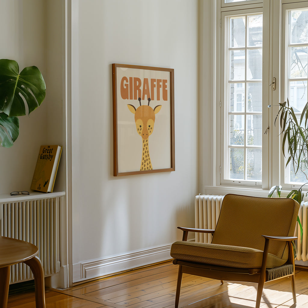 Giraffe Nursery Poster — Cute Retro Animal Wall Art for Kids’ Room