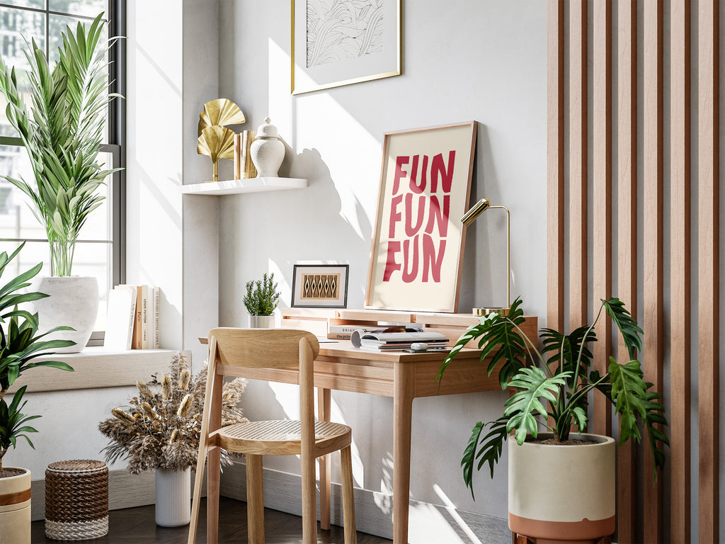 Fun Fun Fun Poster — Bold Red Typography Wall Art for Playful Home Decor