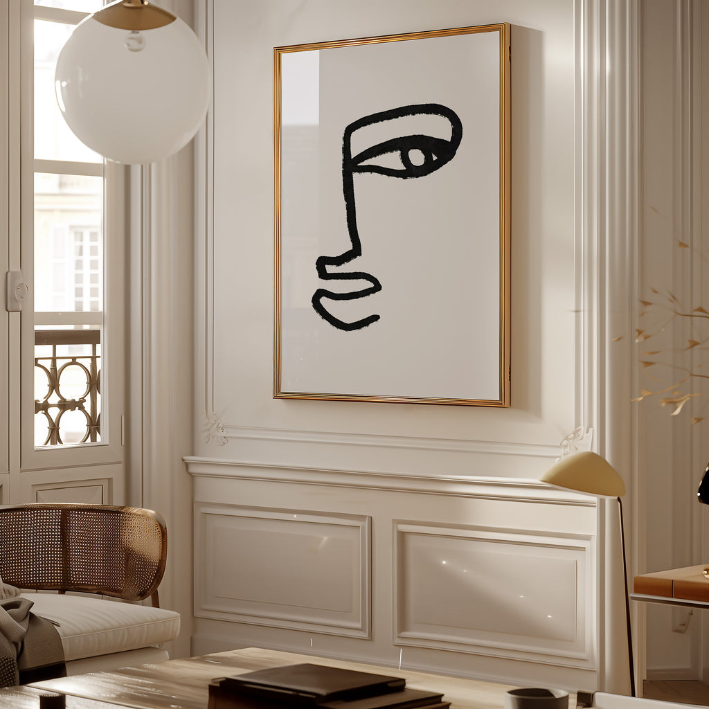 Minimal Line Face Poster — Abstract Monochrome Wall Art