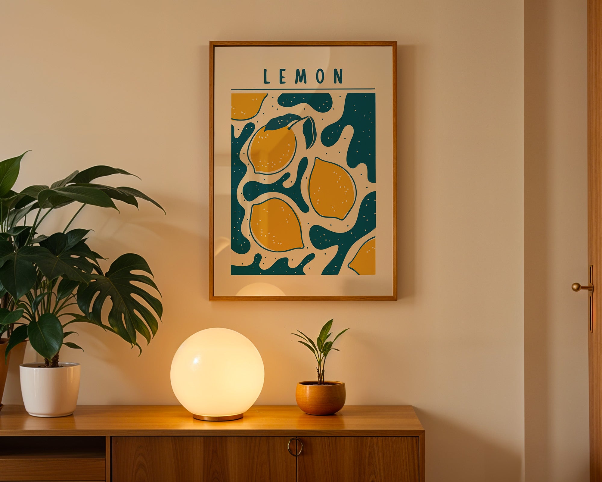 Lemon Art Poster — Retro Citrus Wall Print