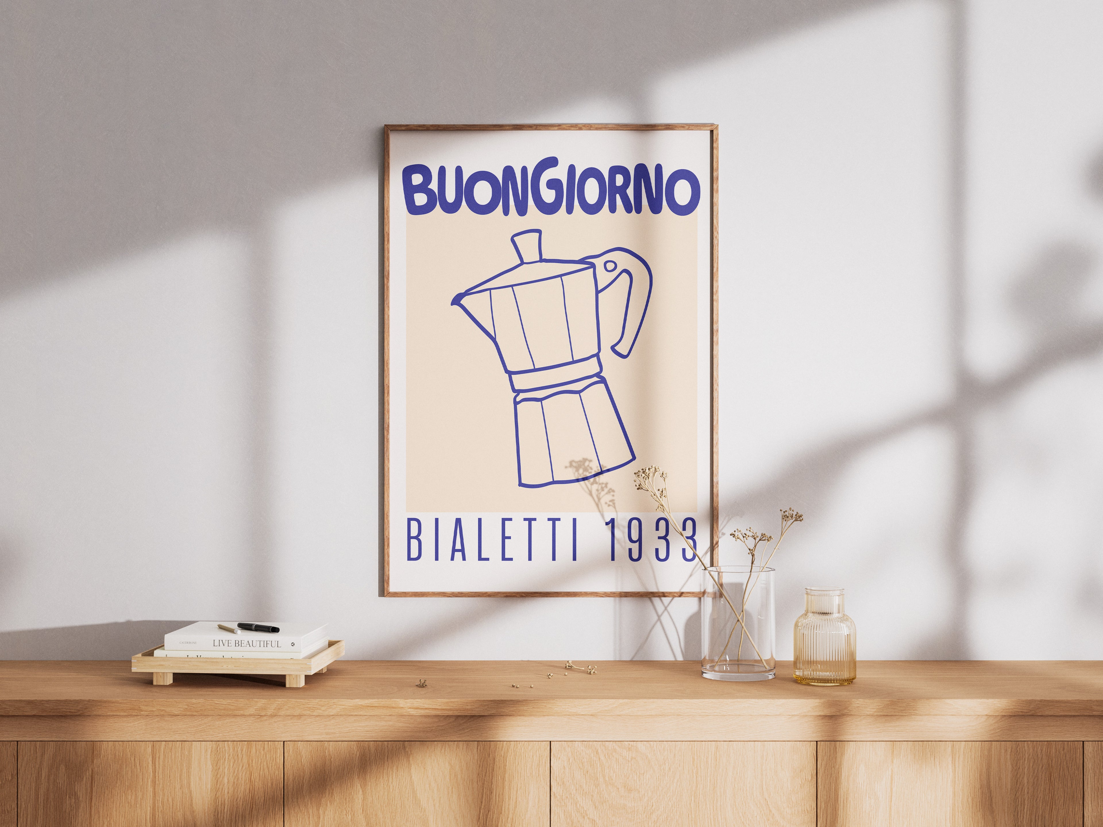 Buongiorno Bialetti 1933 Poster — Vintage Coffee Moka Pot Kitchen Art