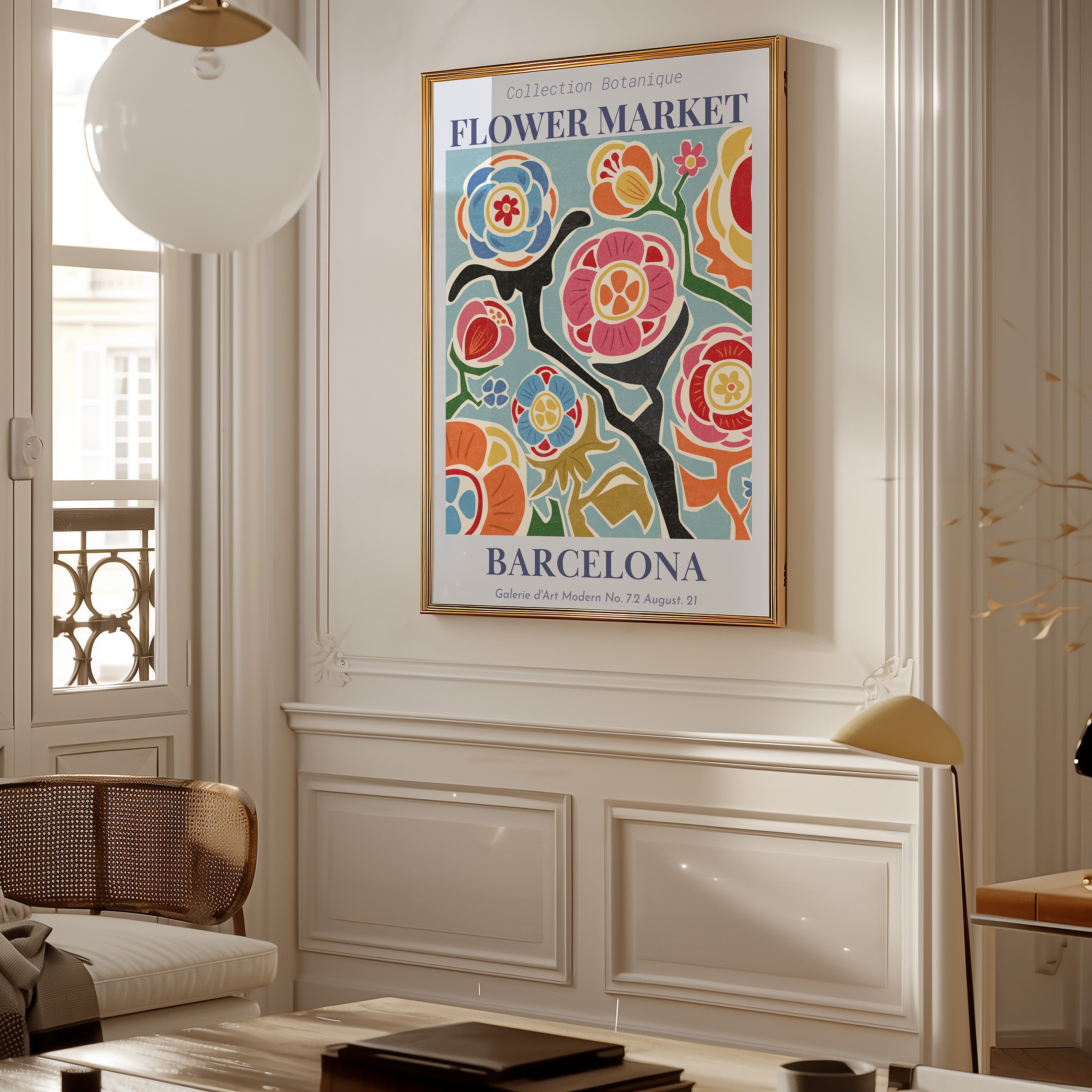 Flower Market Barcelona Poster — Colorful Botanical Art Print