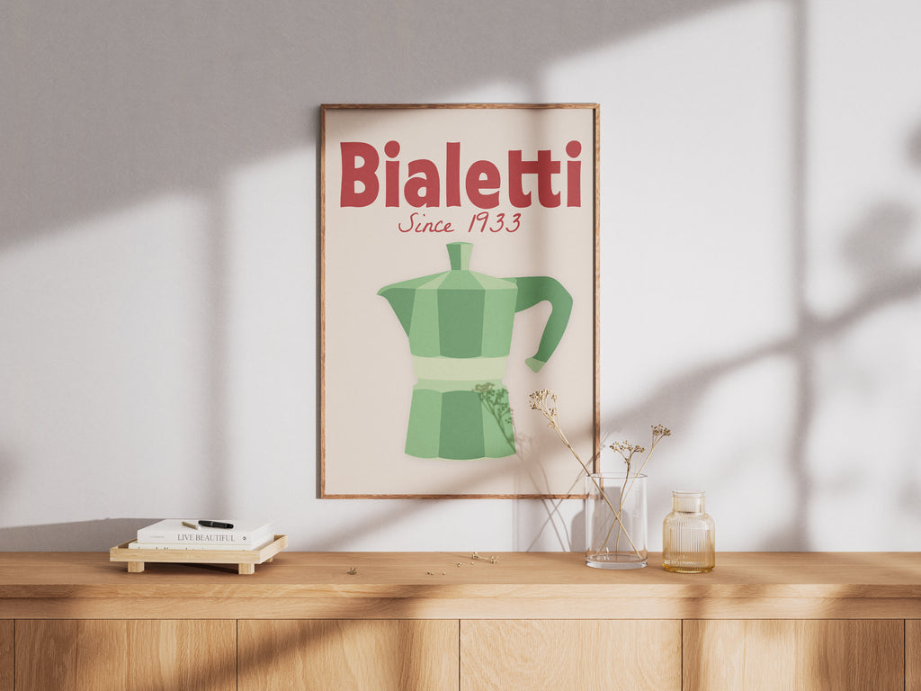 Bialetti Moka Pot Poster — Vintage Italian Coffee Kitchen Wall Art
