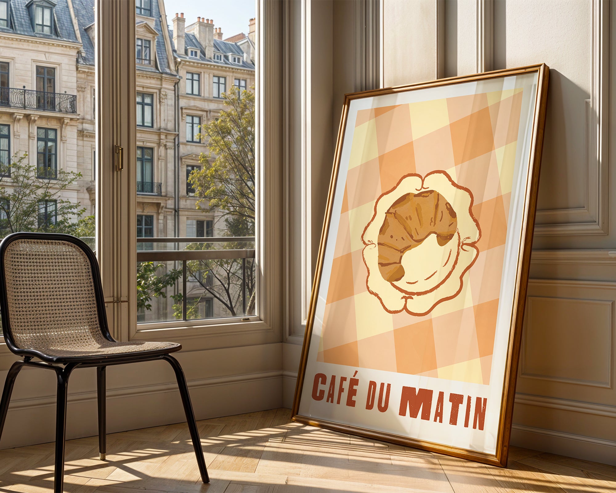 Café du Matin Poster — Vintage Breakfast Croissant Wall Art