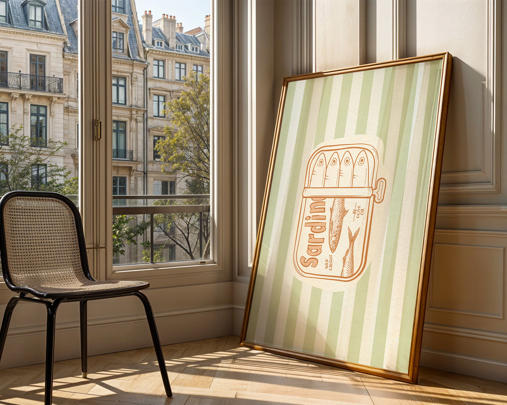 Sardine Tin Vintage Poster — Retro Seafood Kitchen Wall Art