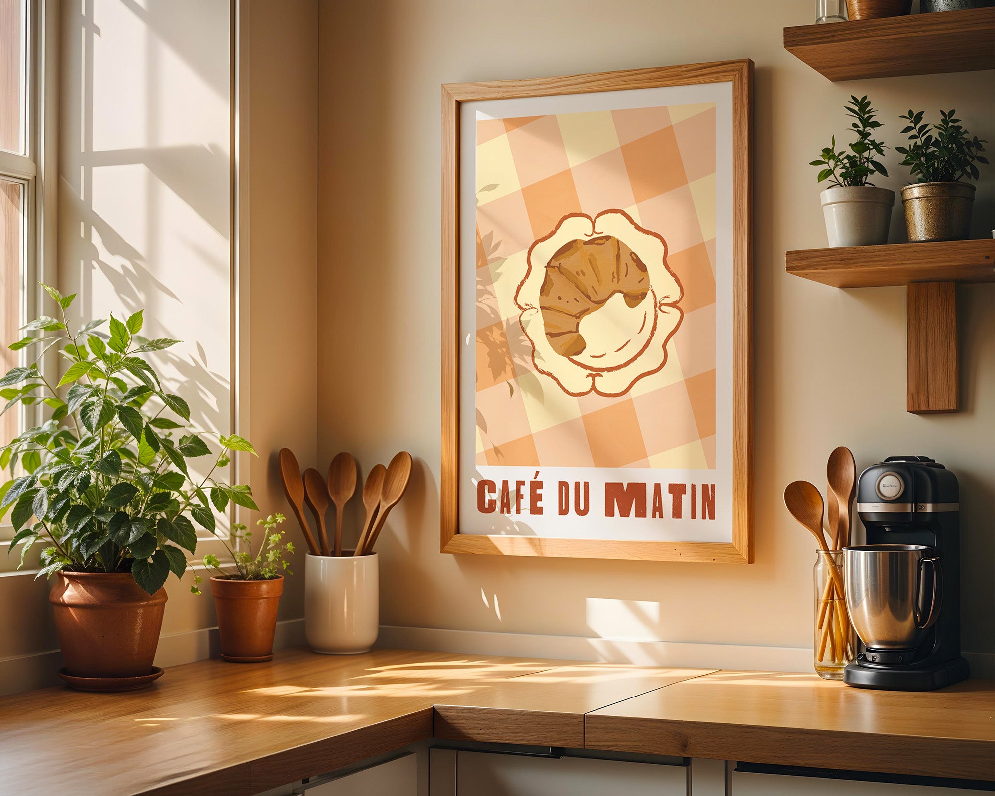 Café du Matin Poster — Vintage Breakfast Croissant Wall Art